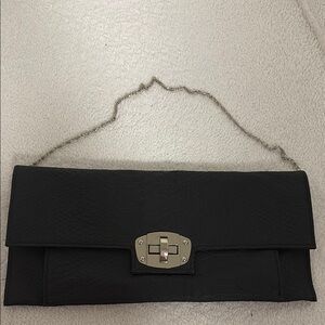 Black Clutch with Silver Clasp and Chain Strap